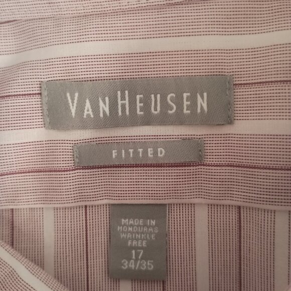 Van Heusen Men’s Fitted Button Down Shirt Pink Maroon White Stripes Size 17 NWT - Picture 6 of 16